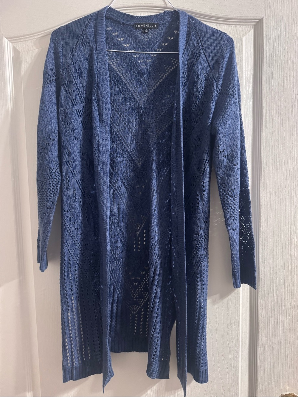 Openwork Long Cardigan Sweater - Blue